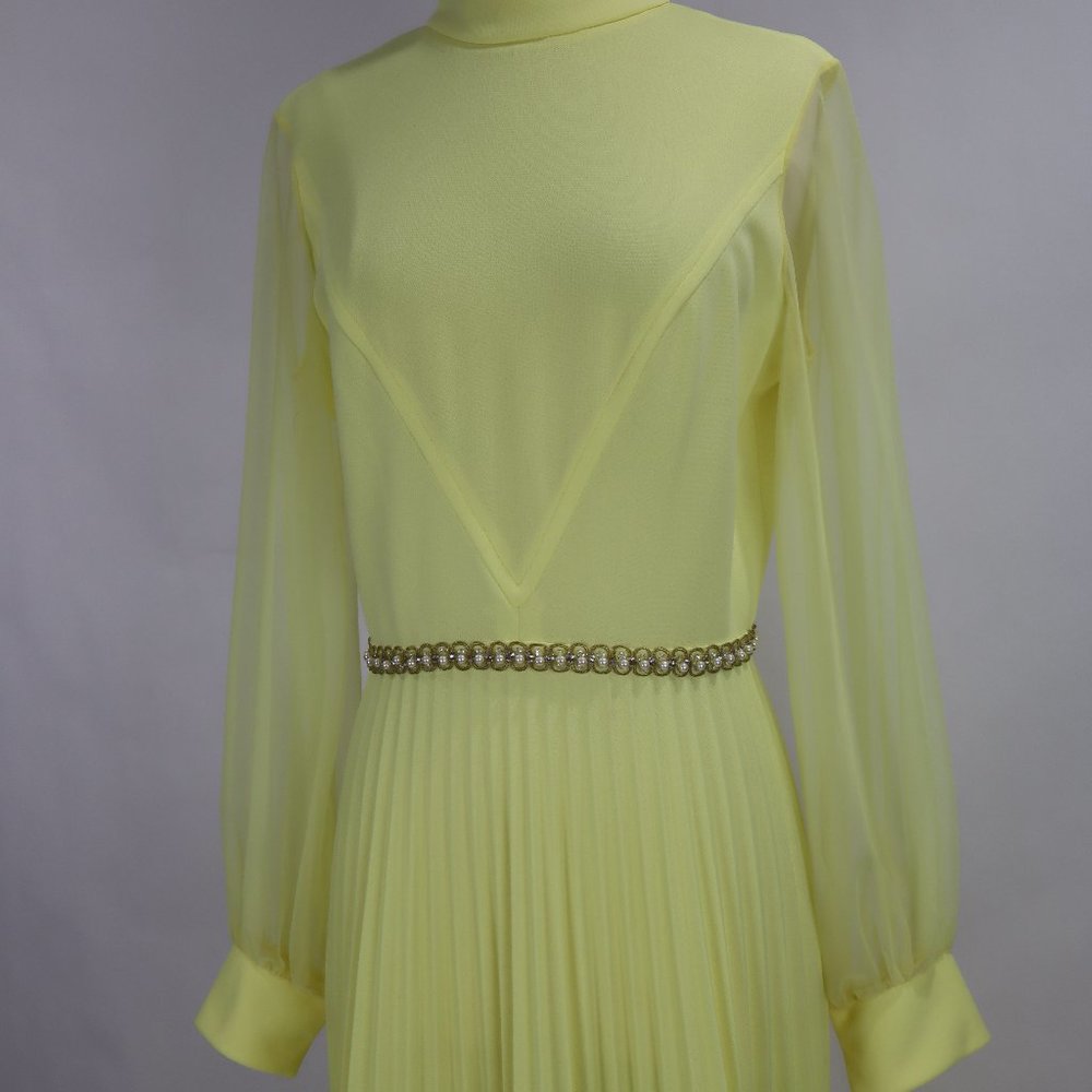 Vtg 1970's Yellow Formal Long Party Dress Gown Cocktail Hippie Prairie Boho S - Picture 7 of 12